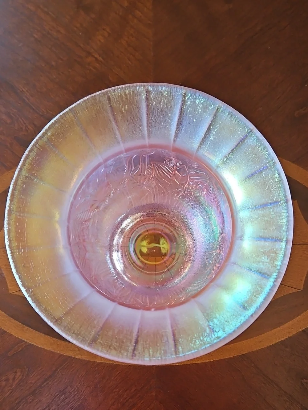 Fenton Iridescent Velva Rose Pink Stretch Glass Wildflower Vase Bowl Vintage